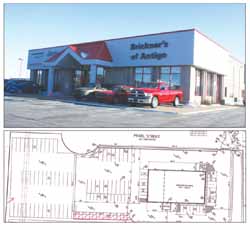 The upper photograph shows the Brickner dealership on Highway 64 east of Antigo and the lower schematic the outline for a new collision center and RV service and repair facility. It will be located south of the present building.