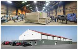 The interior (top photo) and warehouse area of Ace Equipment Company, one of the area's leading manufacturers of garbage compactors and cardboard balers.