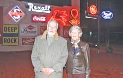 Dean and Polly Blazek at their historic sign park in downtown Antigo.