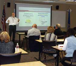 Don Sidlowski spoke to industry leaders Wednesday at Northcentral Technical College about plans for a Fab Lab in the Antigo school district.