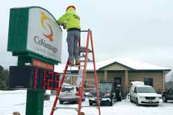 The new CoVantage sign going up at the Elcho facility at lunchtime today.
