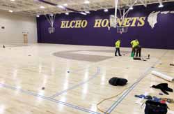 The new Elcho gymnasium floor is ready for striping, and on track for an inaugural basketball game in early February.