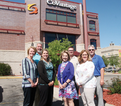 From left, Angie Close, Langlade County Economic Development Corporation executive director;  Mayor Bill Brandt;  Stephanie Bartletti, CoVantage Credit Union vice-president of marketing; Pam Resch, Langlade County finance director;  Dillion Gretzinger, CoVantage commercial loan officer; Rhonda Norrbom, vice president commercial lending;  Mark Desotell, City of Antigo director of administrative services.