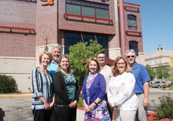 From left, Angie Close, Langlade County Economic Development Corporation executive director;  Mayor Bill Brandt;  Stephanie Bartletti, CoVantage Credit Union vice-president of marketing; Pam Resch, Langlade County finance director;  Dillion Gretzinger, CoVantage commercial loan officer; Rhonda Norrbom, vice president commercial lending;  Mark Desotell, City of Antigo director of administrative services.