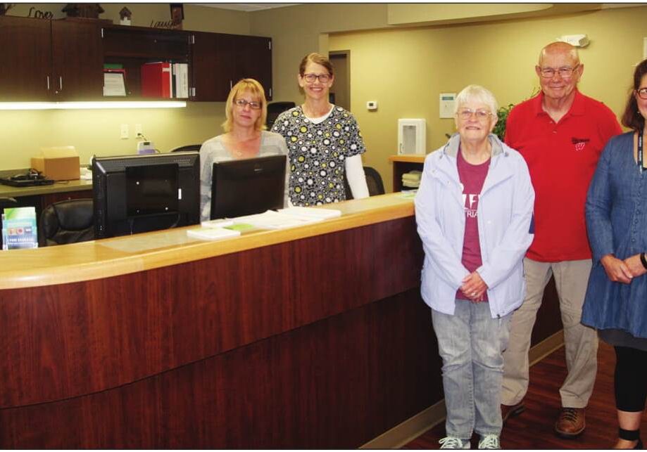 From left, Danna Emerich, certified medical assistant and Jolene Derfus, patient service
representative, with Judy Popelka, Dave Krochalk and Reba Rice,
CEO of NorthLakes Community Clinic at the White Lake Clinic.